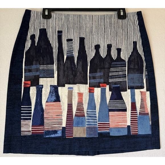 NIC+ZOE Dresses & Skirts - NIC+ZOE Skirt Women 10P Blue Bottle Print Pencil Stretch Artistic Knit Career